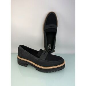 TOMS Darcy Black Nubuck Leather Lug Sole Penny Loafers Womens 8.5